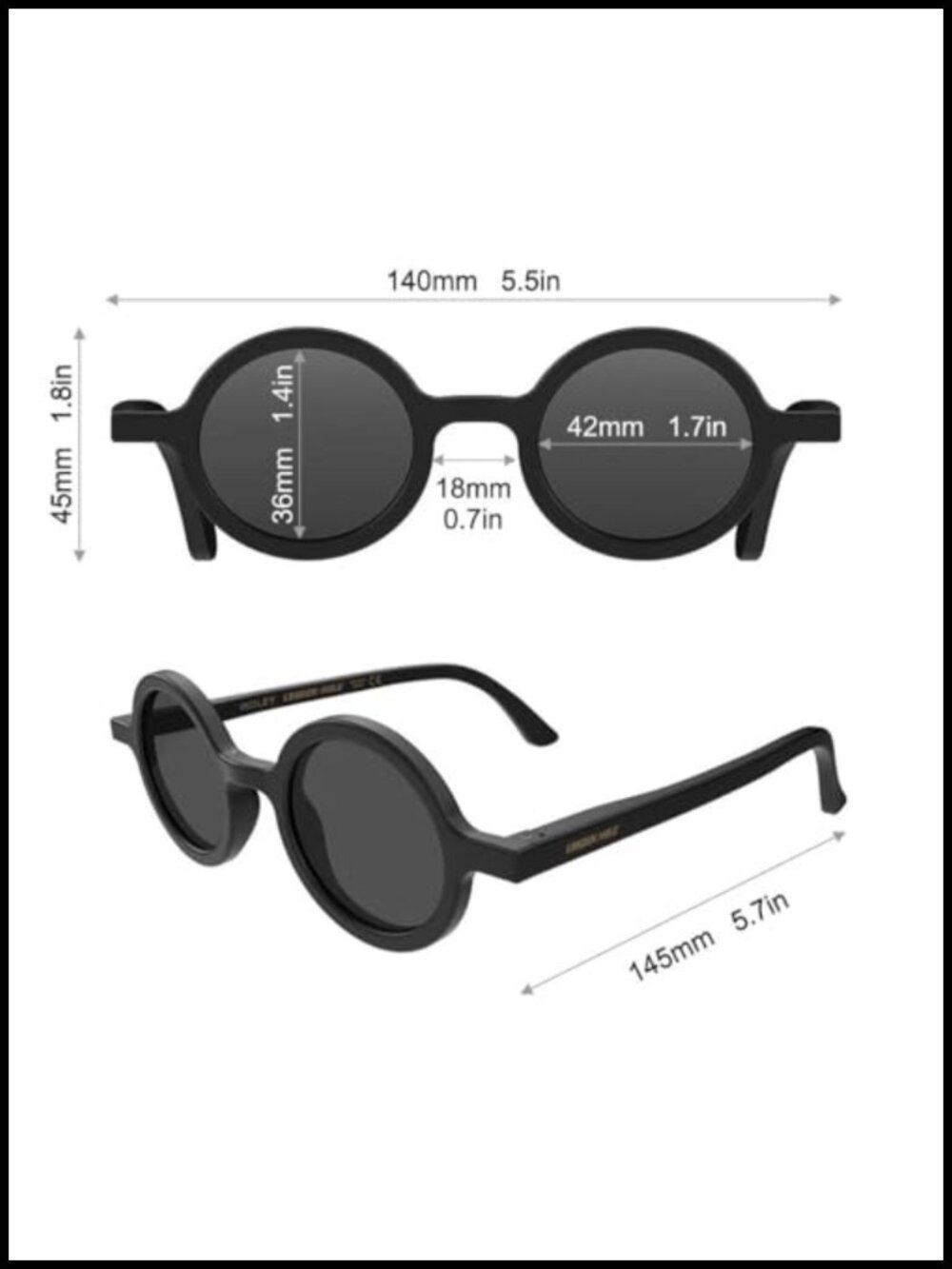 Unisex Round Sunglasses with Spring Hinge Polycarbonate Frame UV400 - Picture 5 of 5